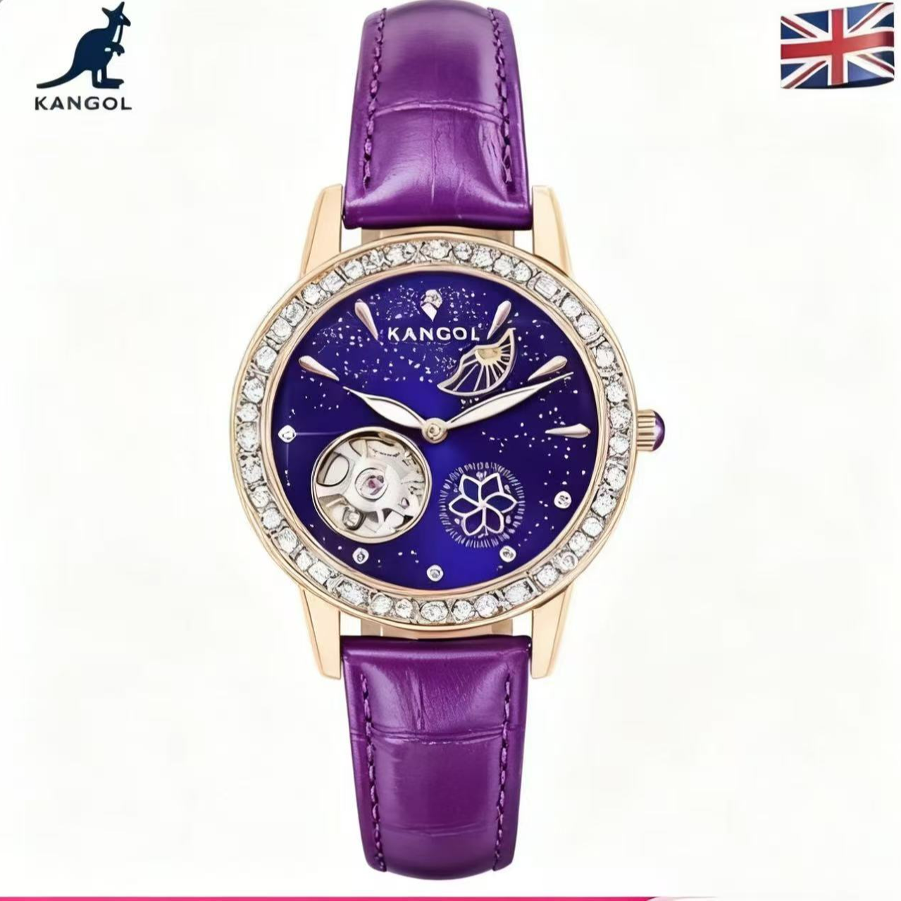 镶钻轻奢高雅蓝色设计女士机械腕表真皮精致