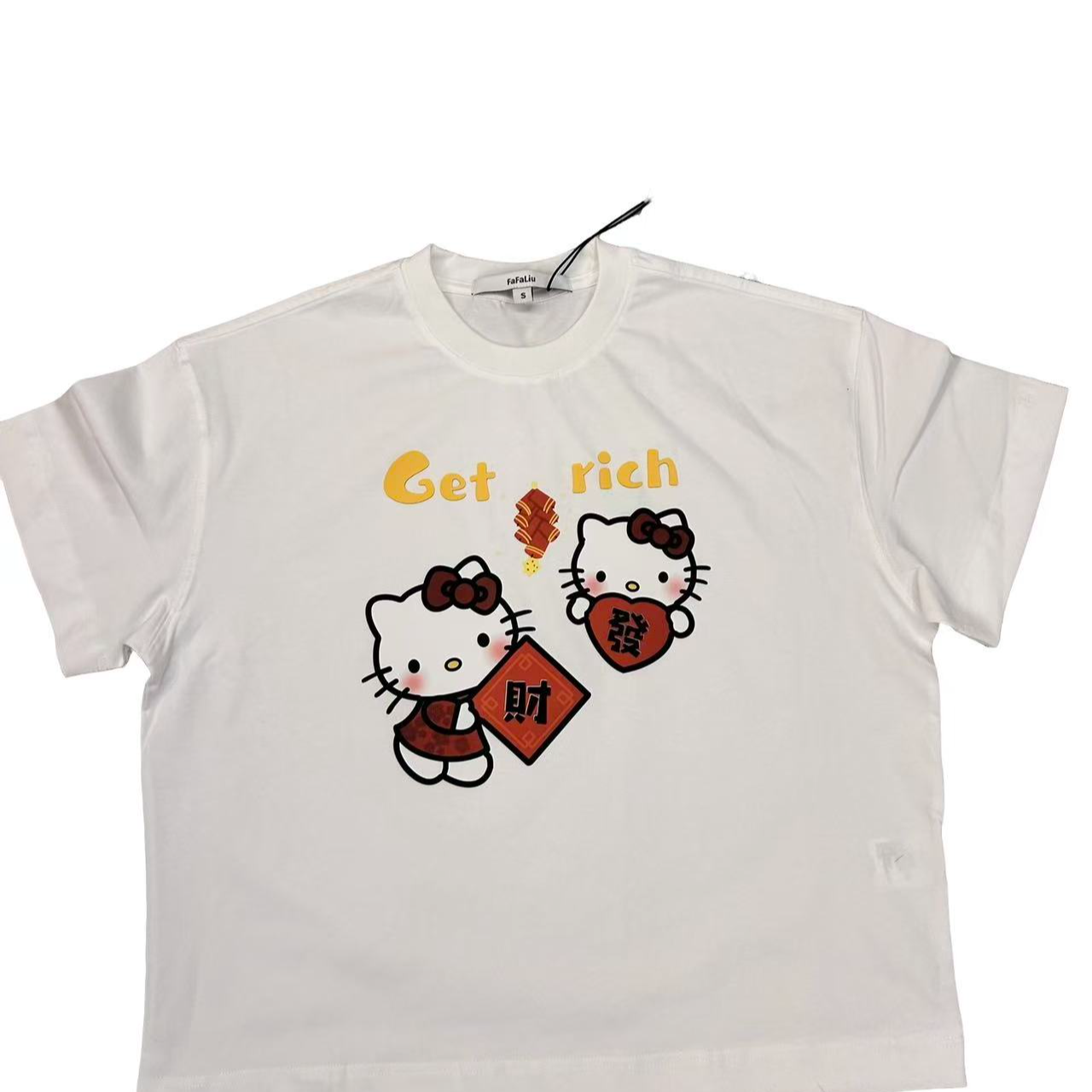 【劉發發】【發財两只猫短袖】L236-新款时尚百搭圆领显瘦休闲卡通