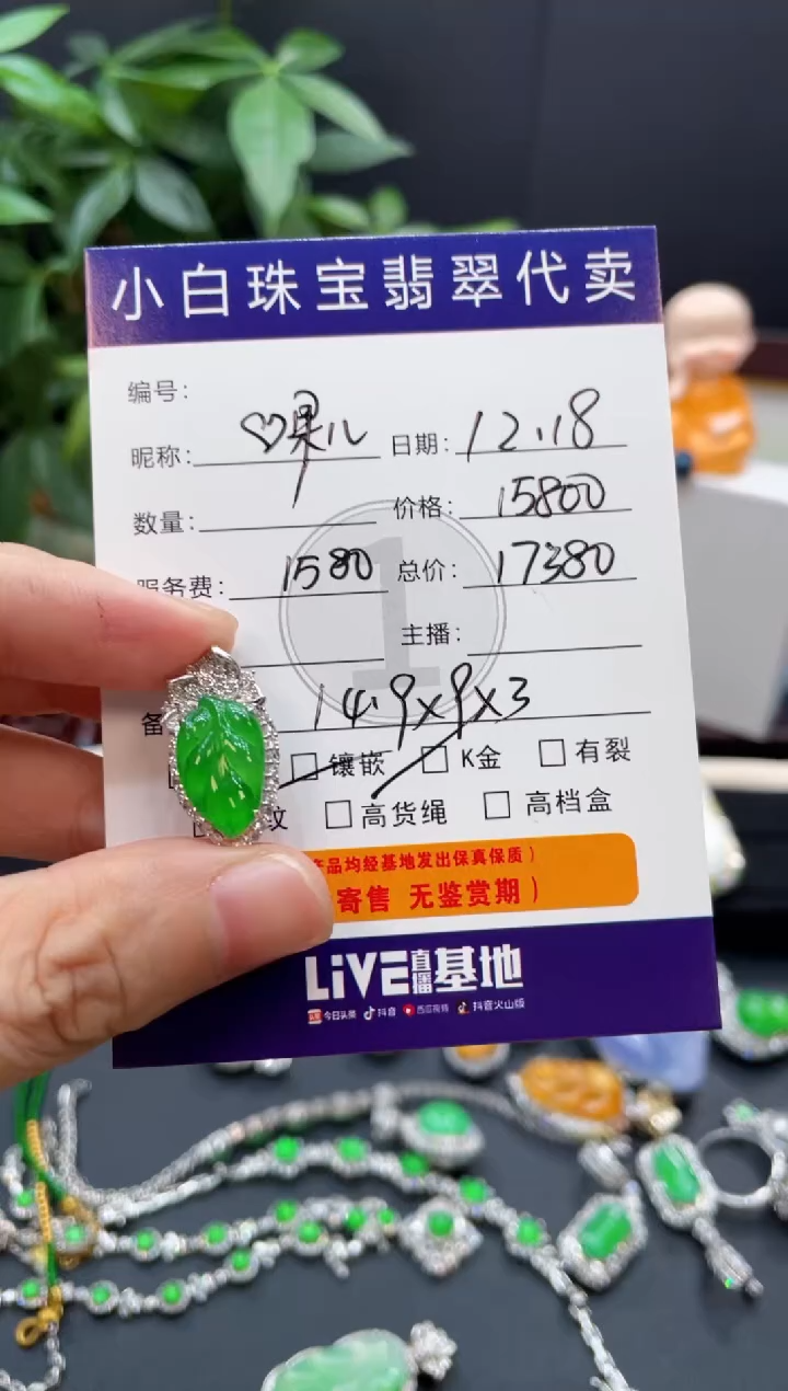 吊坠(不含链)18K金镶嵌翡翠❤**儿吊坠