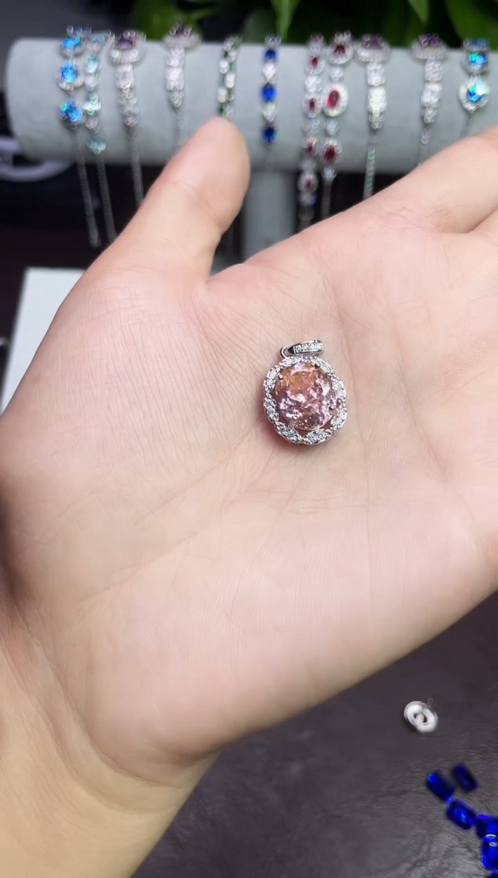 合金颈饰合成钻石日出粉吊坠