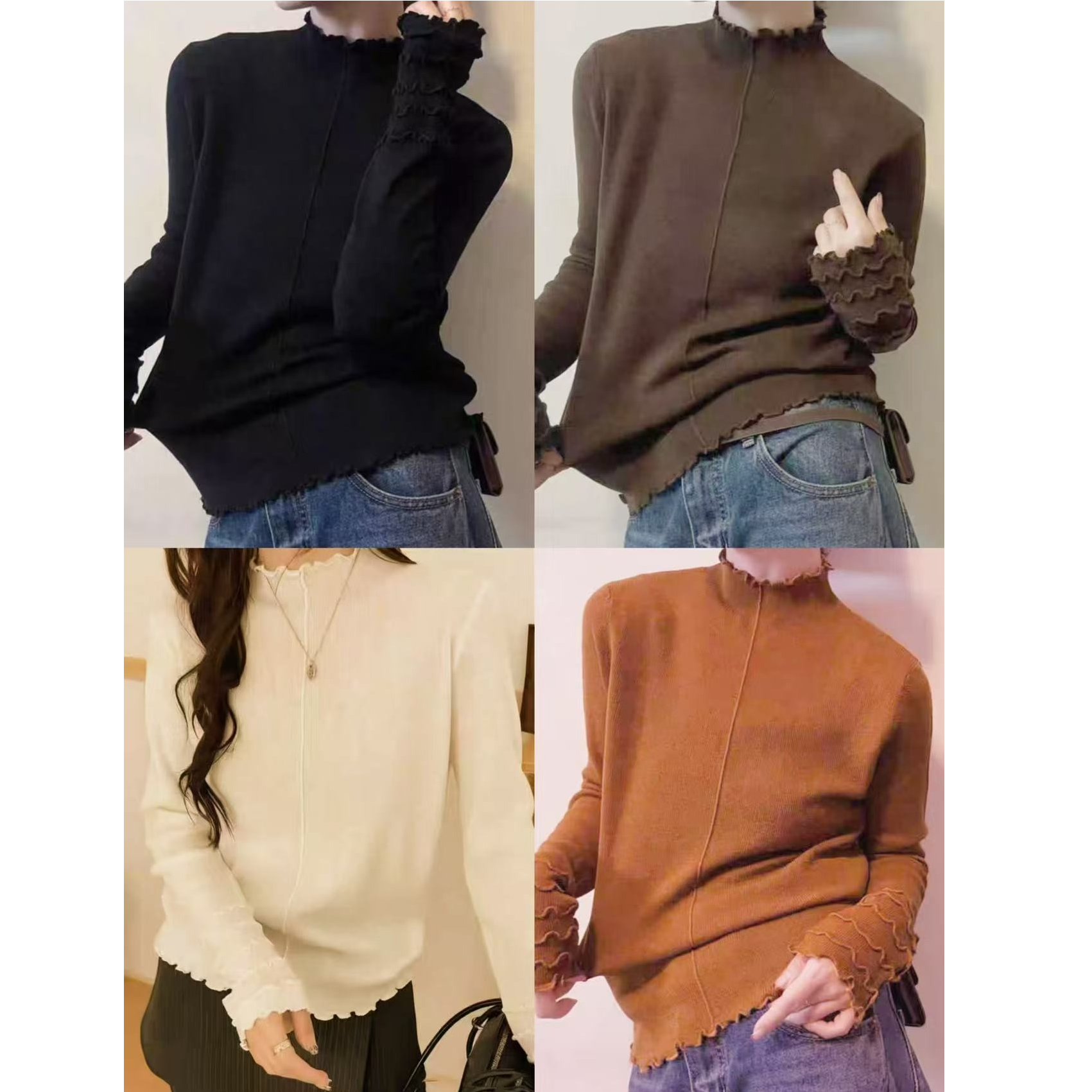 双面慕斯绒A3386鱼骨麻花袖T恤991