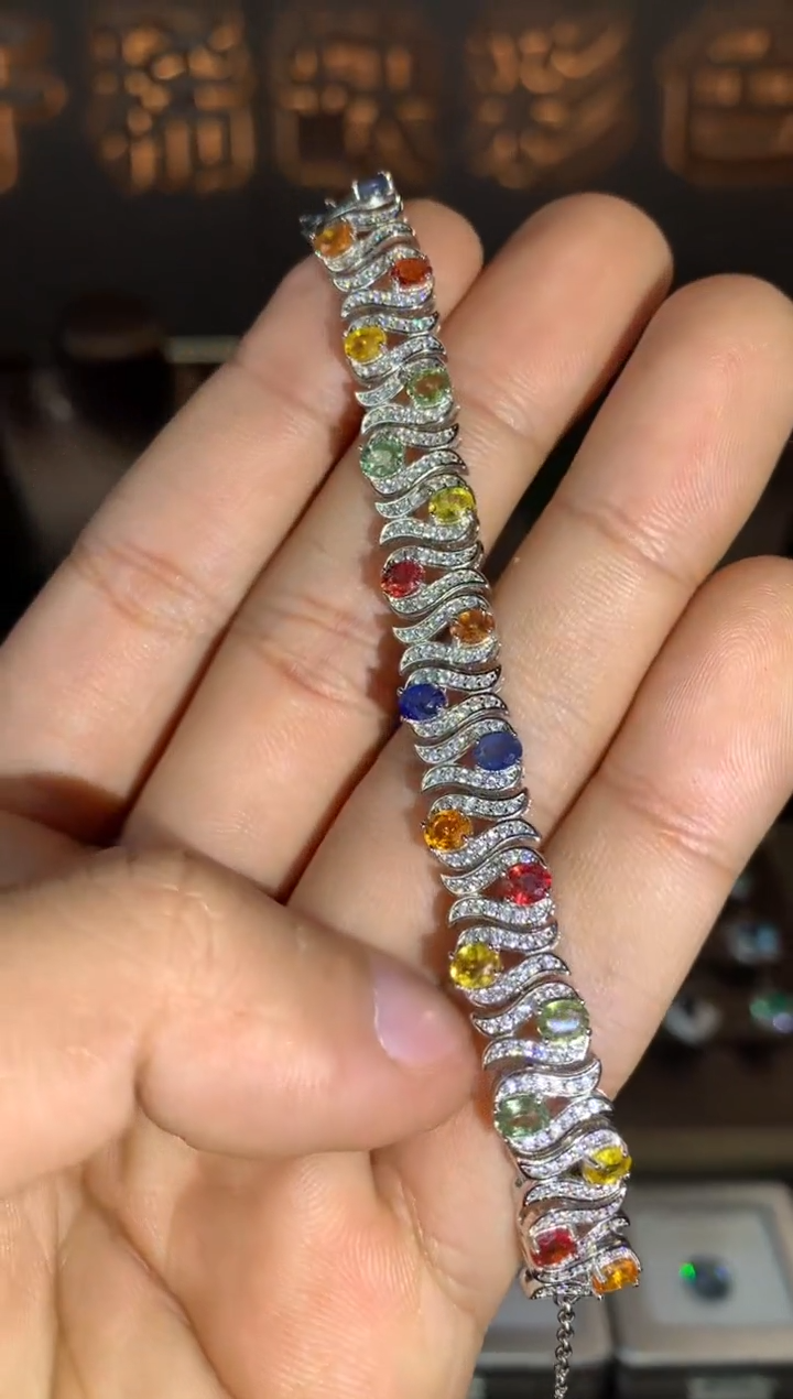 【闪购商品】蓝宝石手链银S925镶嵌天然