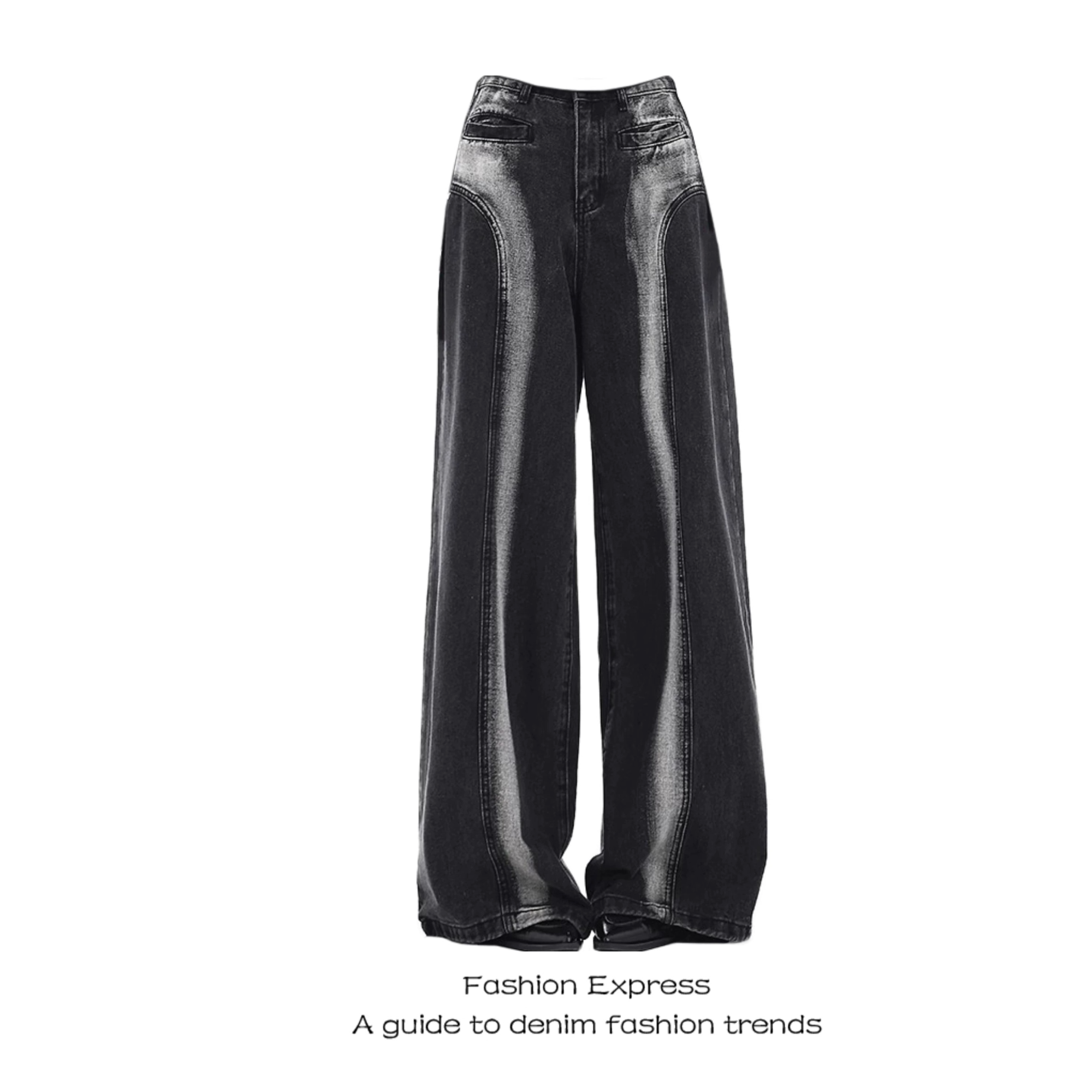 高级感复古洗水渐变晕染牛仔裤女设计感阔腿宽松休闲显瘦拖地长裤