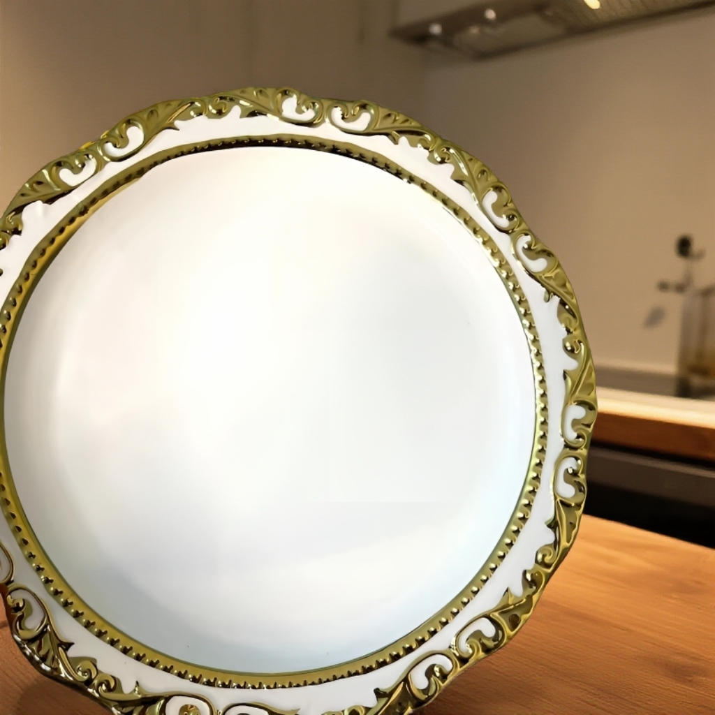 欧式宫廷风金边陶瓷家用金色圆形大盘餐盘抓饭盘大盘鸡盘排盘菜盘