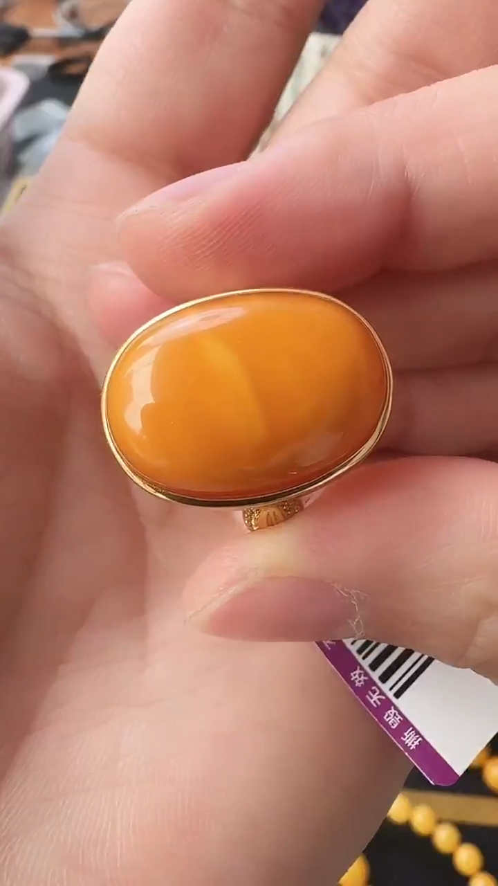 裸石蜜蜡银S925镶嵌荣倩戒指