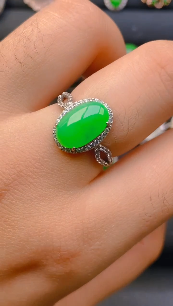 【闪购商品】翡翠戒指银S925镶嵌天然A货翡翠1