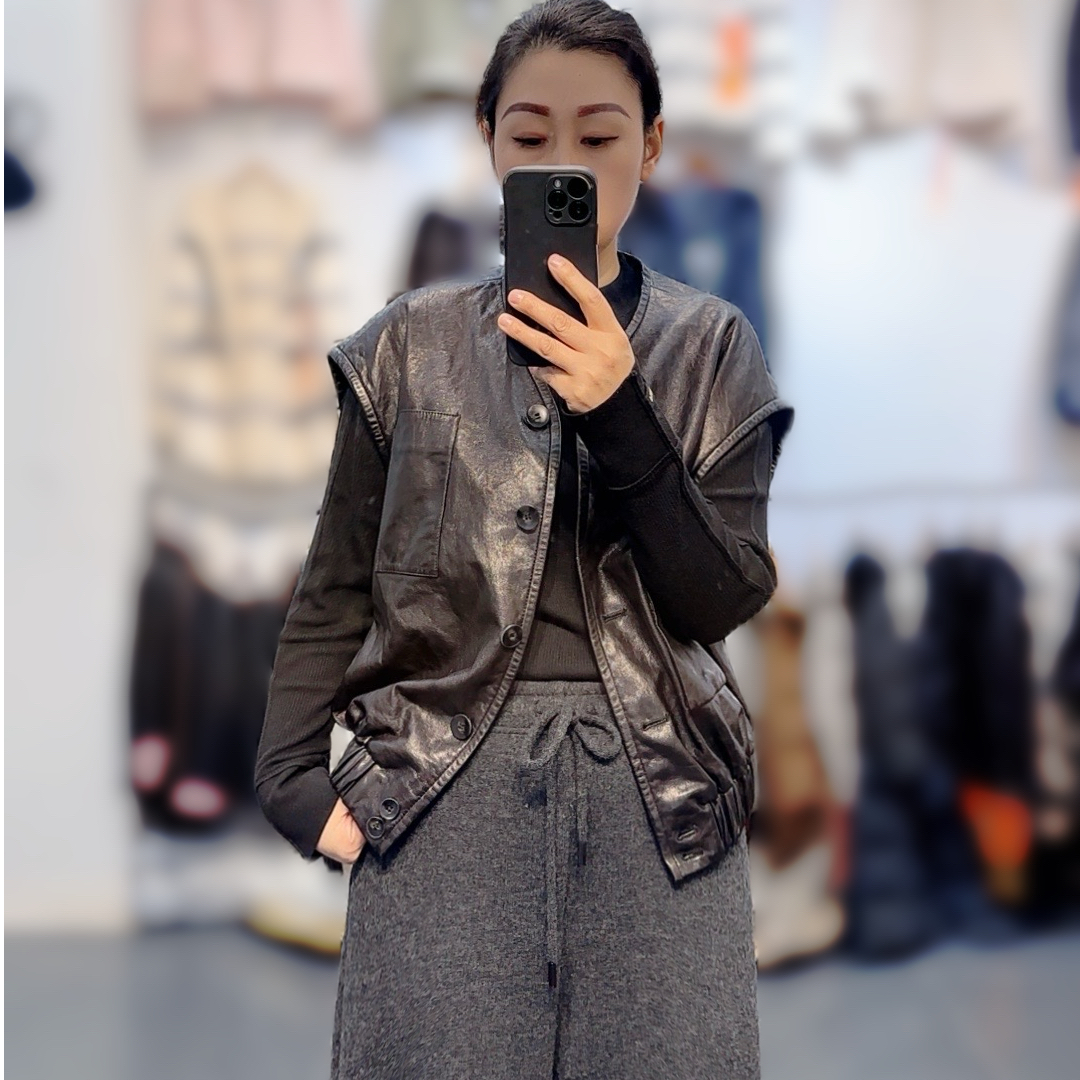 欧货新款真皮绵羊皮油蜡皮时尚阔版马甲百搭皮衣外套春季