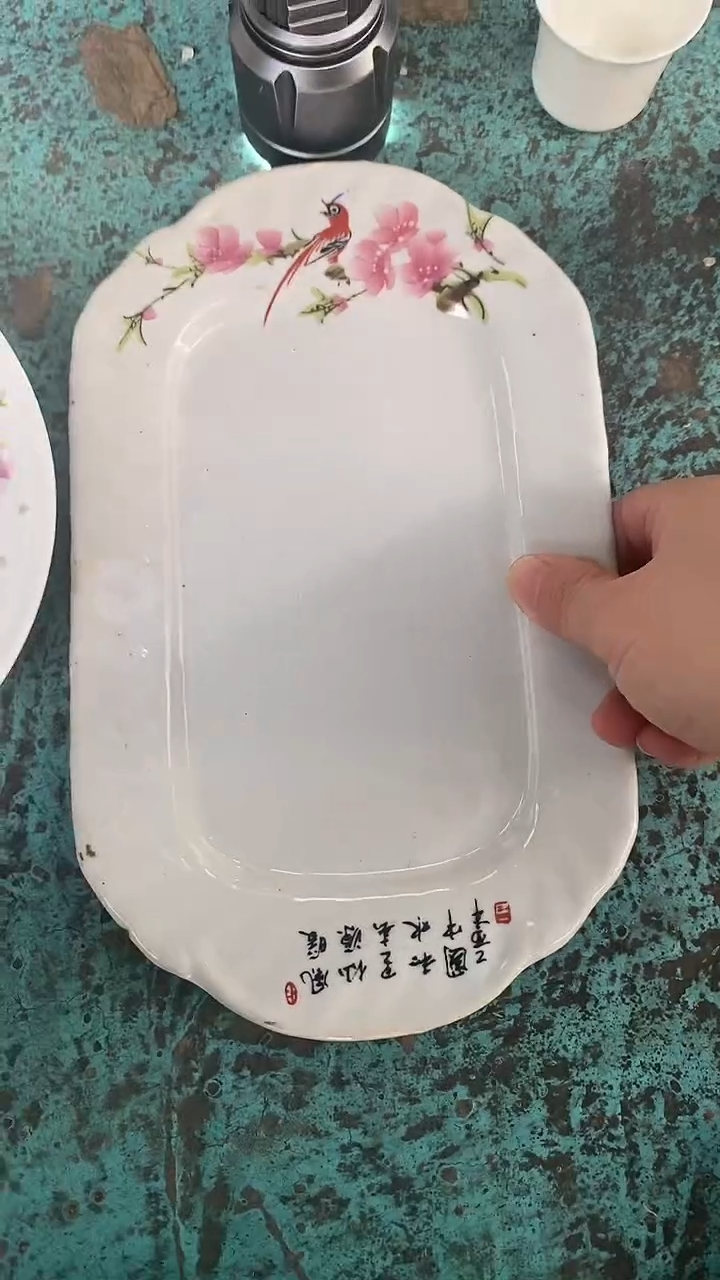 摆件水点桃花小长形方盘