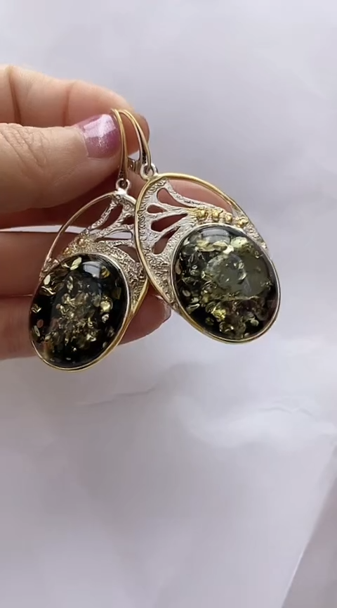 【闪购商品】琥珀裸石银S925镶嵌琥珀耳坠