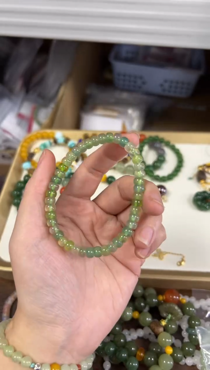 未镶嵌手链玛瑙/玉髓苹果绿渐变玛瑙精工苹果珠手链[2363]
