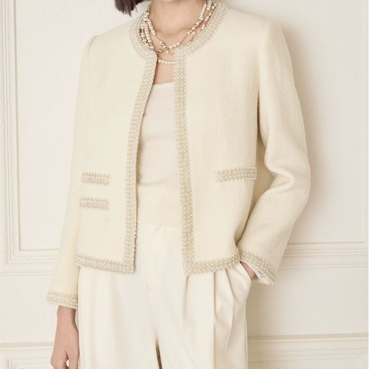 GXO女装【名媛贵妇】绵羊毛重工钉珠小香风优雅通勤短外套WT0133