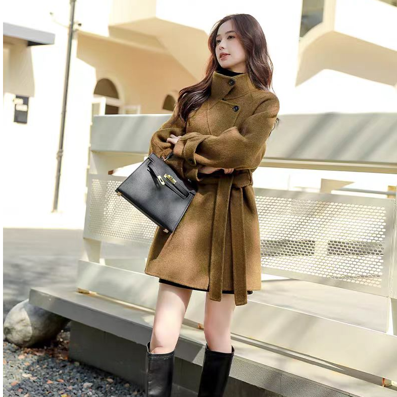 立领双面羊绒大衣女2025新款高级感秋冬小个子高端羊毛呢外套收腰