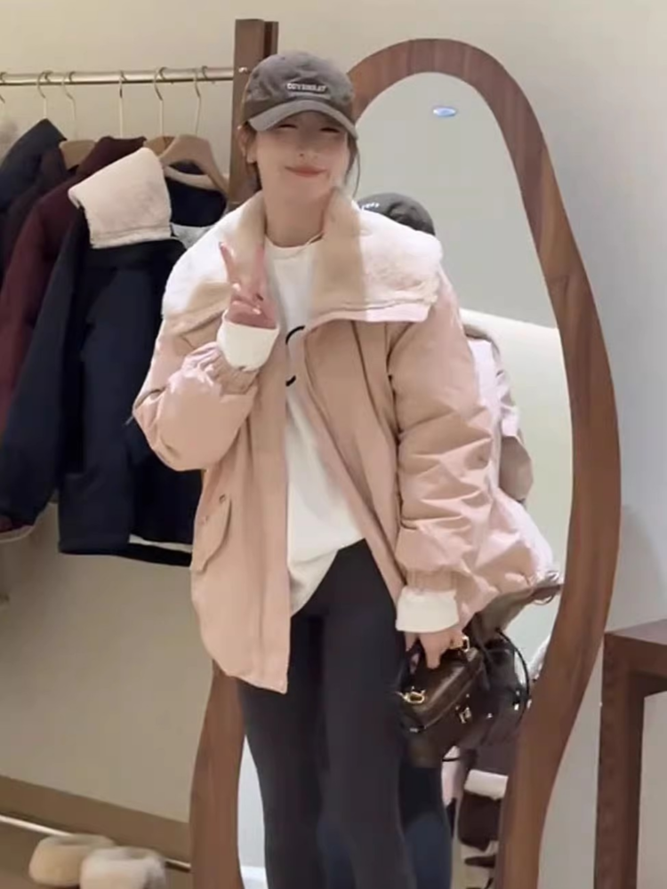 派克服翻领羊羔棉服时尚保暖宽松加厚棉衣休闲外套939