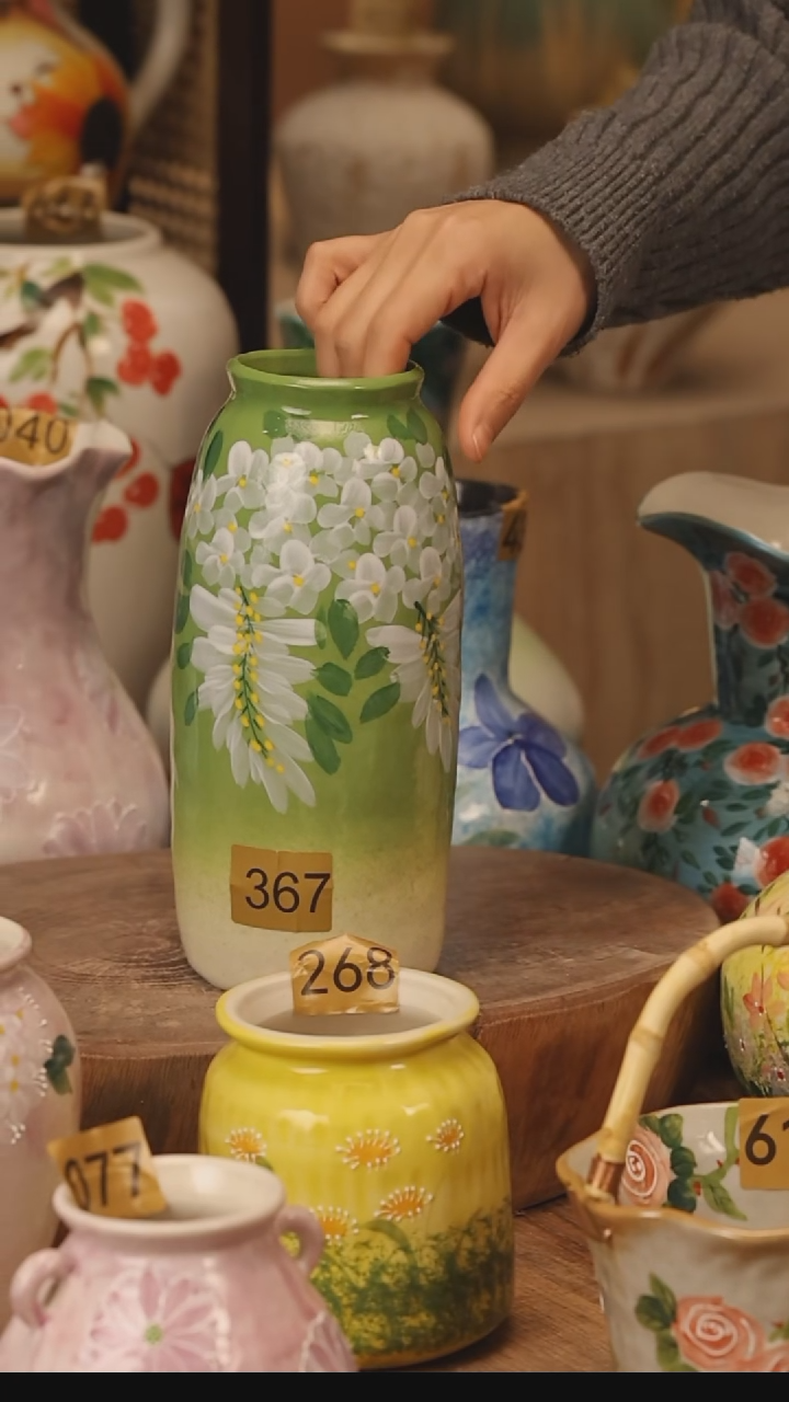 陶瓷景德镇设计师手作花器摆件侘寂风@M367@