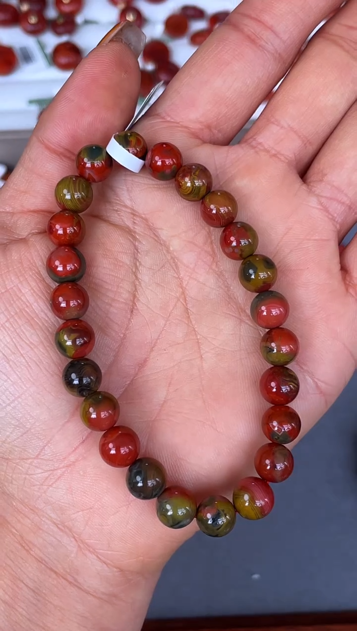 未镶嵌手串南红玛瑙N37大山包三彩包浆单圈多样性发其一