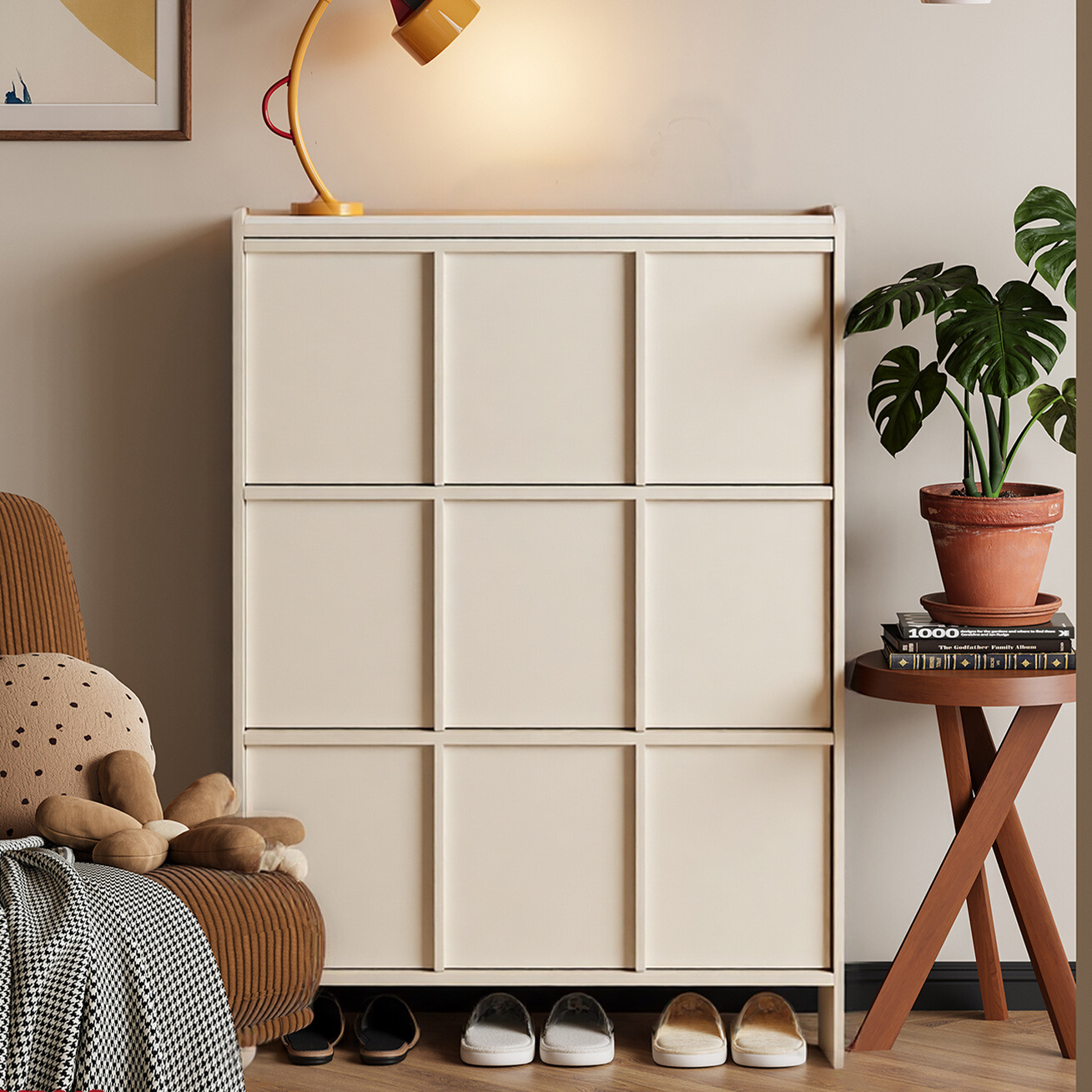 实木复古骨骼线超薄翻斗鞋柜家用小窄款门口靠墙鞋架入户玄关柜