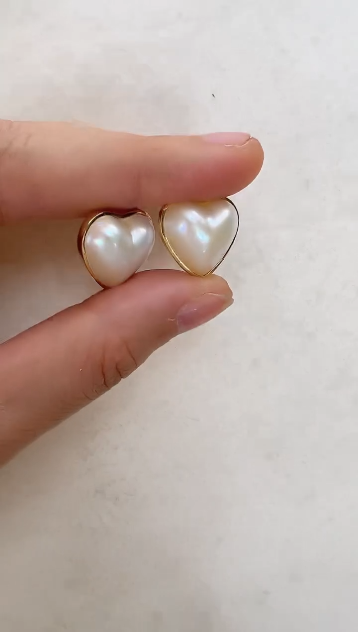 【闪购商品】拼合珍珠（马贝珠）耳饰银S925镶嵌光板爱心