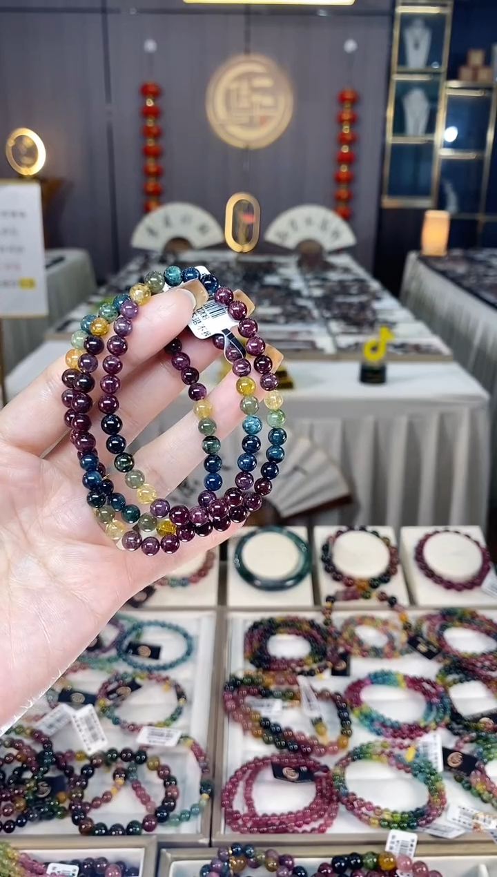 未镶嵌老矿碧玺色标彩虹三圈手串5mm+碧玺dan多样性发货一条