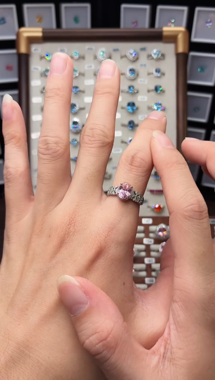 戒指彩色蓝宝石银S925镶嵌1