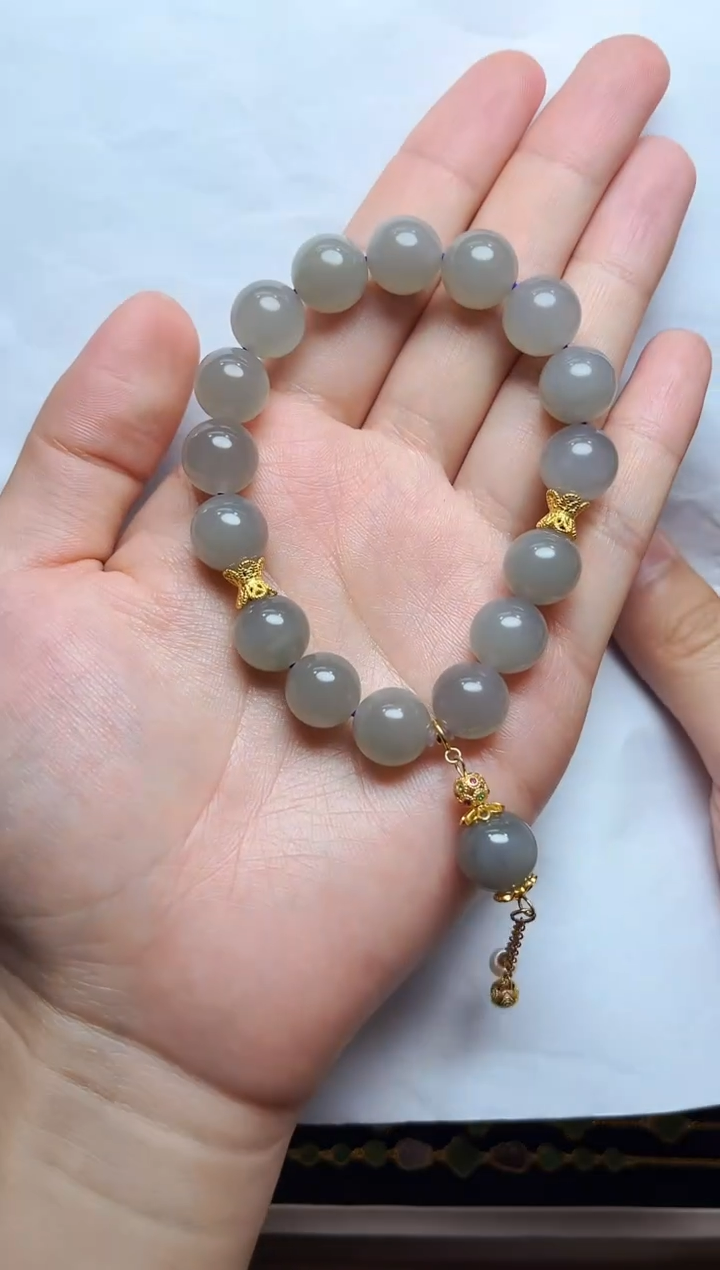 手串银S925镶嵌和田玉06烟紫手串