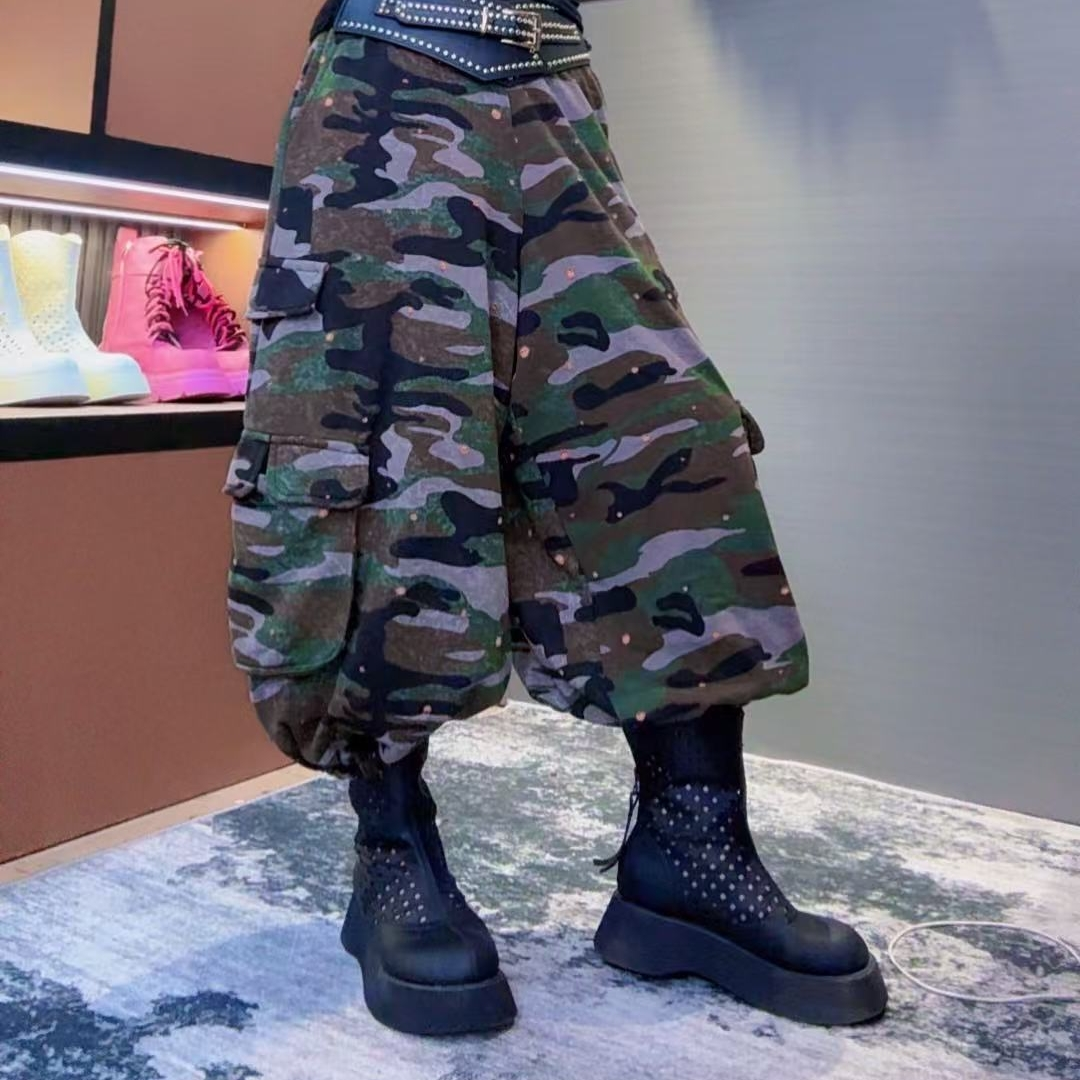 {欧洲站}梦姐同款时尚针织迷彩裤