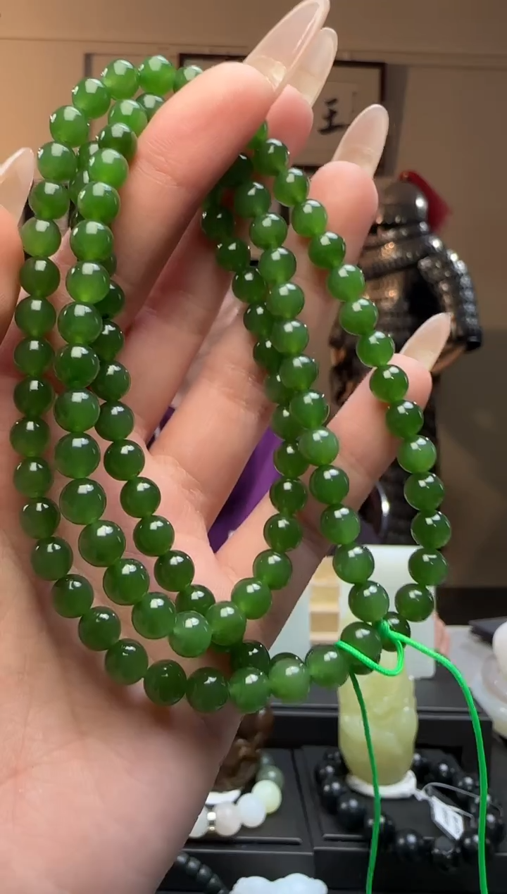 【闪购商品】和田玉碧玉圆珠未镶嵌长链