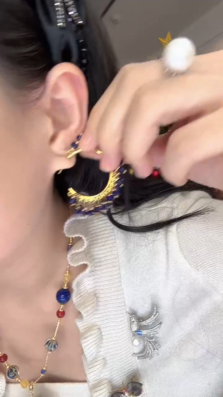 合金青金石耳饰满串耳环