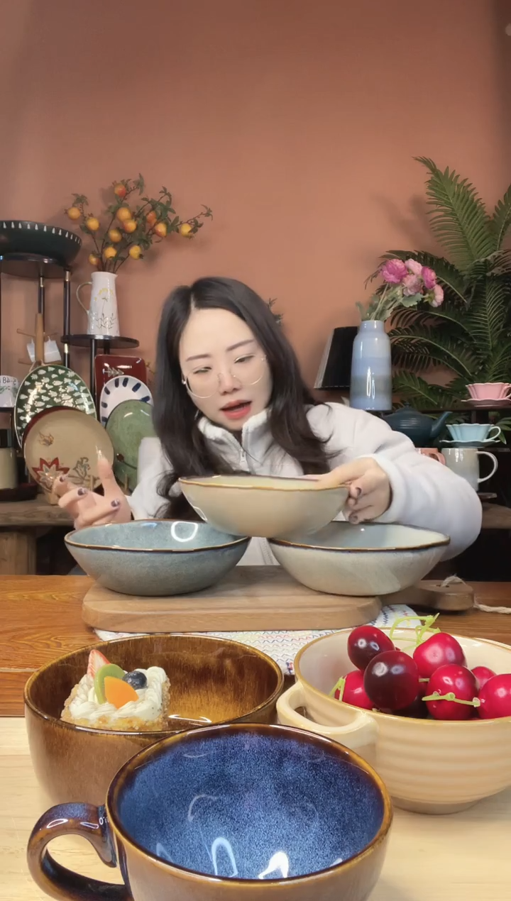 陶瓷7.3英寸异形不规则碗 3件 微瑕疵