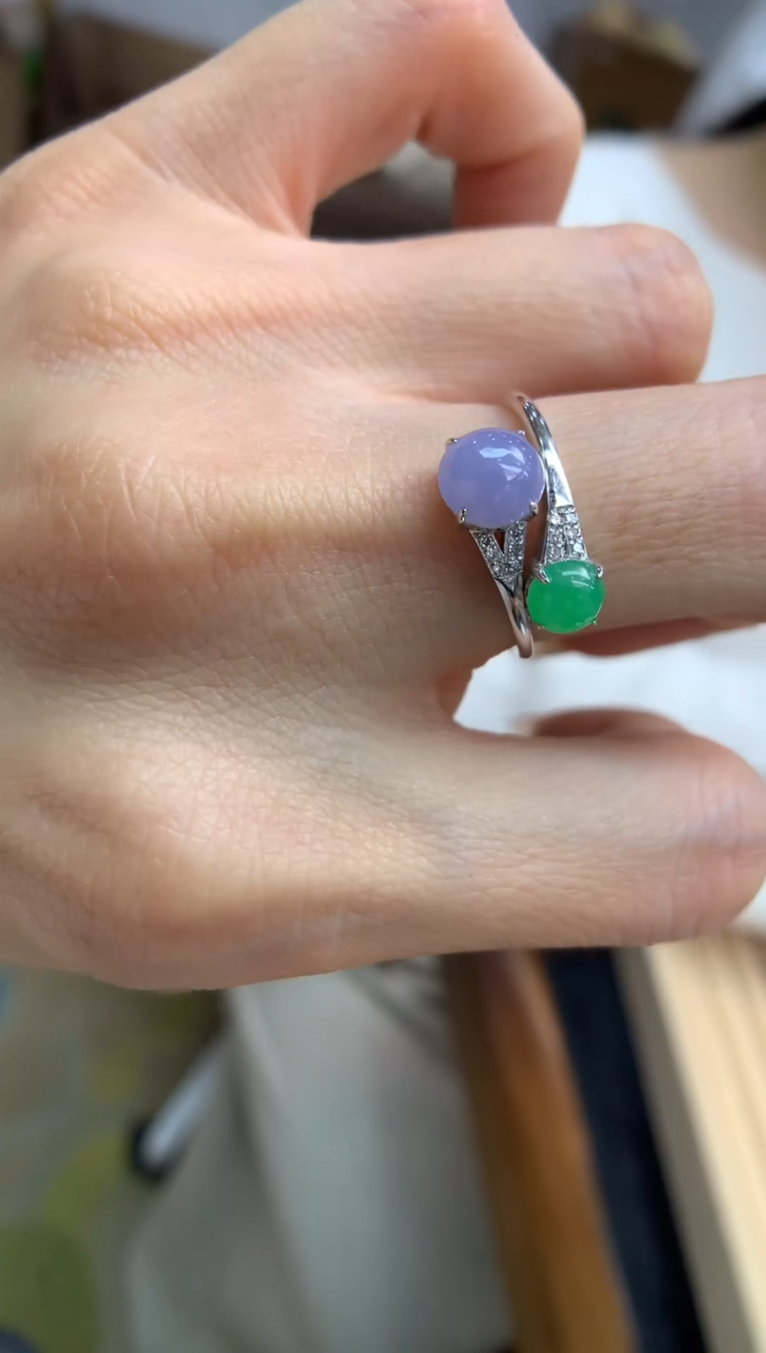 【闪购商品】翡翠戒指18K金镶嵌戒指活口