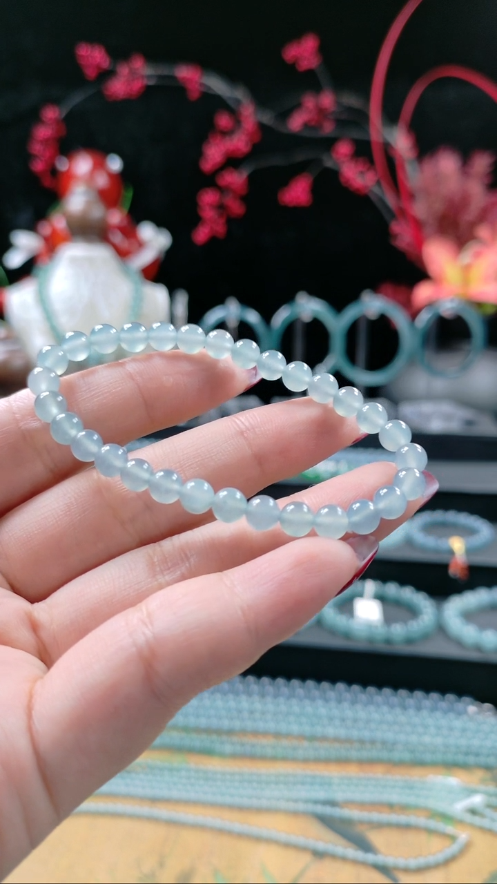 未镶嵌手串翡翠6mm冰种浅蓝白手串