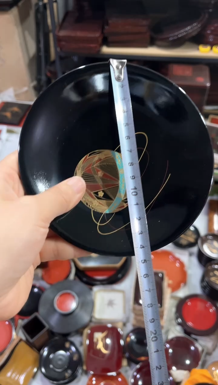 木胎 金时绘 圆形托盘 14.5cm