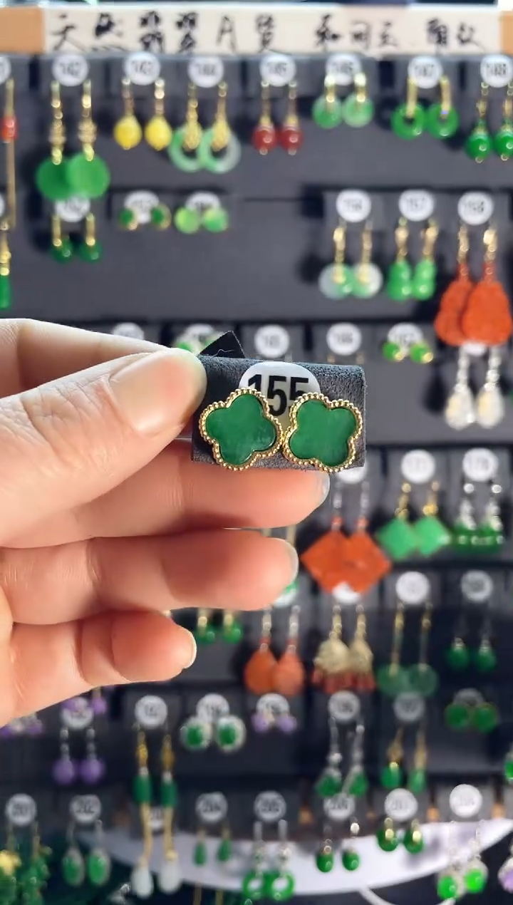 【闪购商品】翡翠耳饰银S925镶嵌老155...