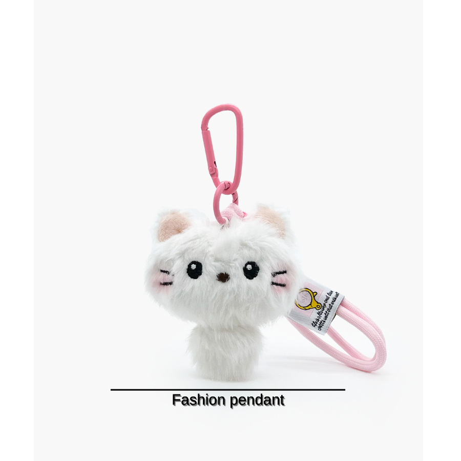卡通可爱吱吱叫毛绒小白猫公仔包包挂件小巧书包背包挂饰车钥匙扣