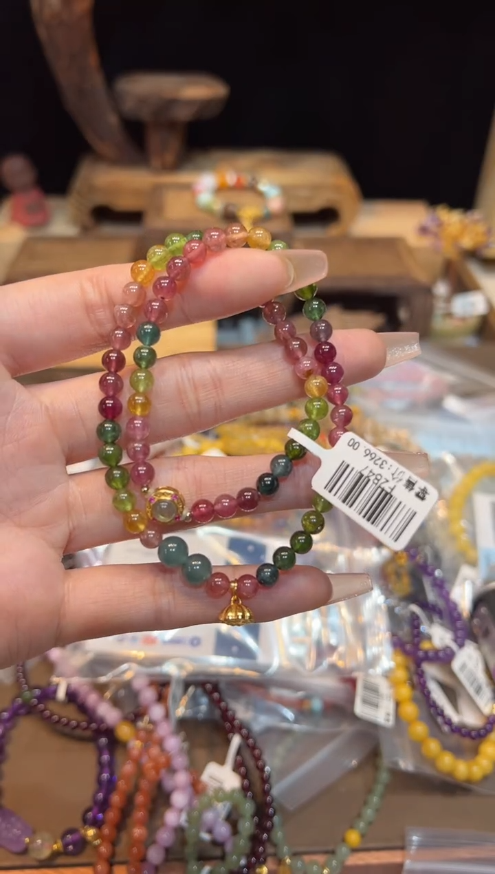 【闪购商品】碧玺手链银S925镶嵌手饰@@F2847