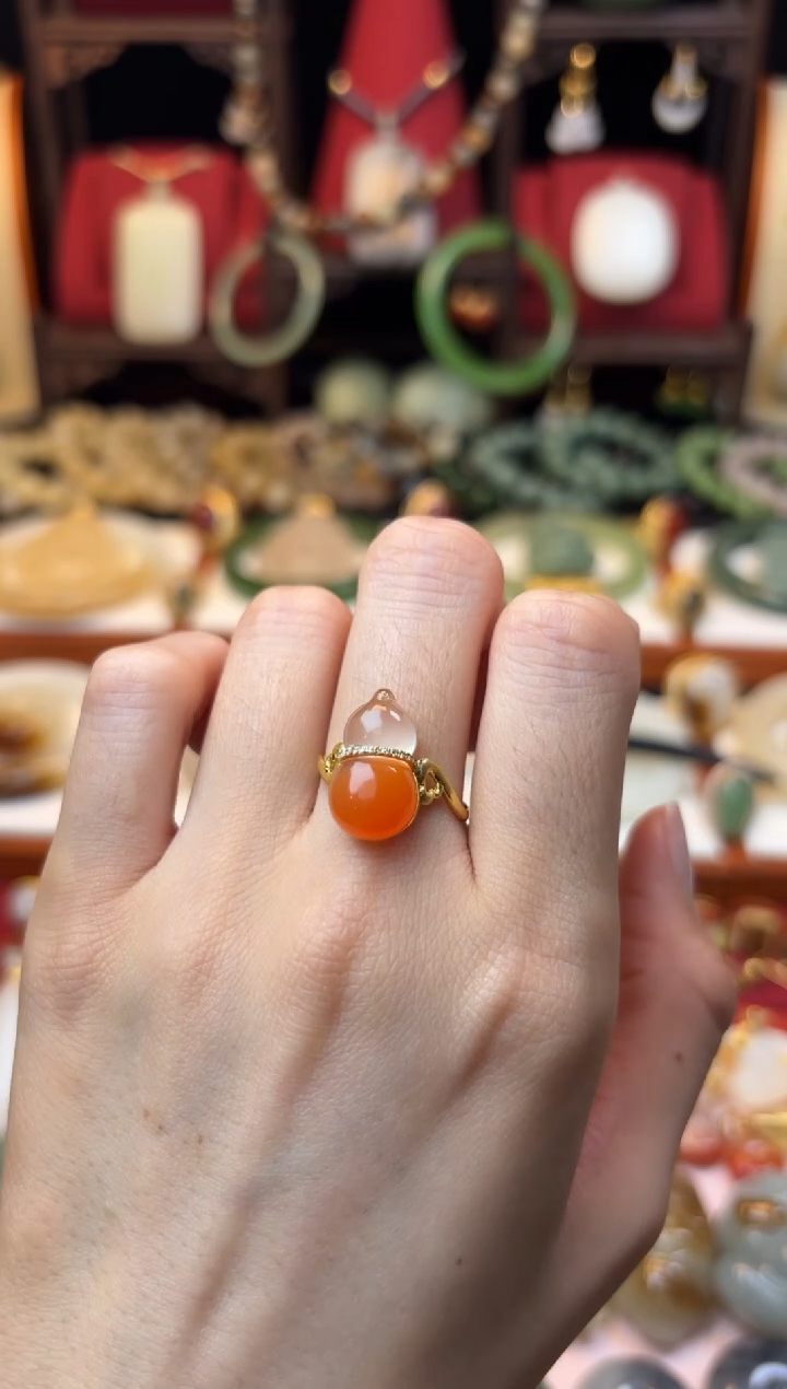 【闪购商品】南红玛瑙戒指18K金镶嵌1
