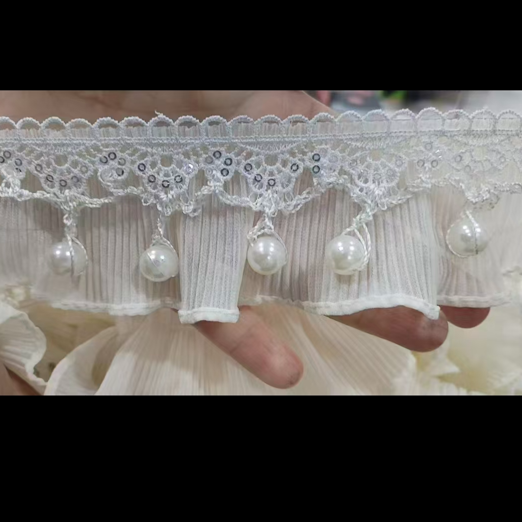 美式珠子奶油风蕾丝窗帘装饰立边沙发抱枕镶边拼接辅料