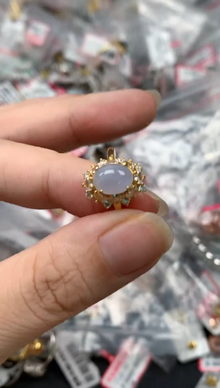 翡翠戒指银S925镶嵌天然A货缅甸翡翠