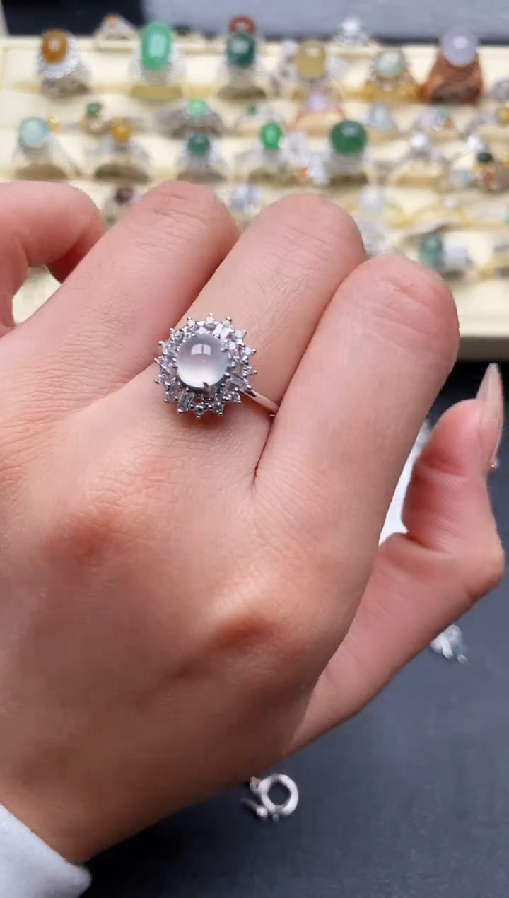 【闪购商品】翡翠戒指银S925镶嵌4444444+4