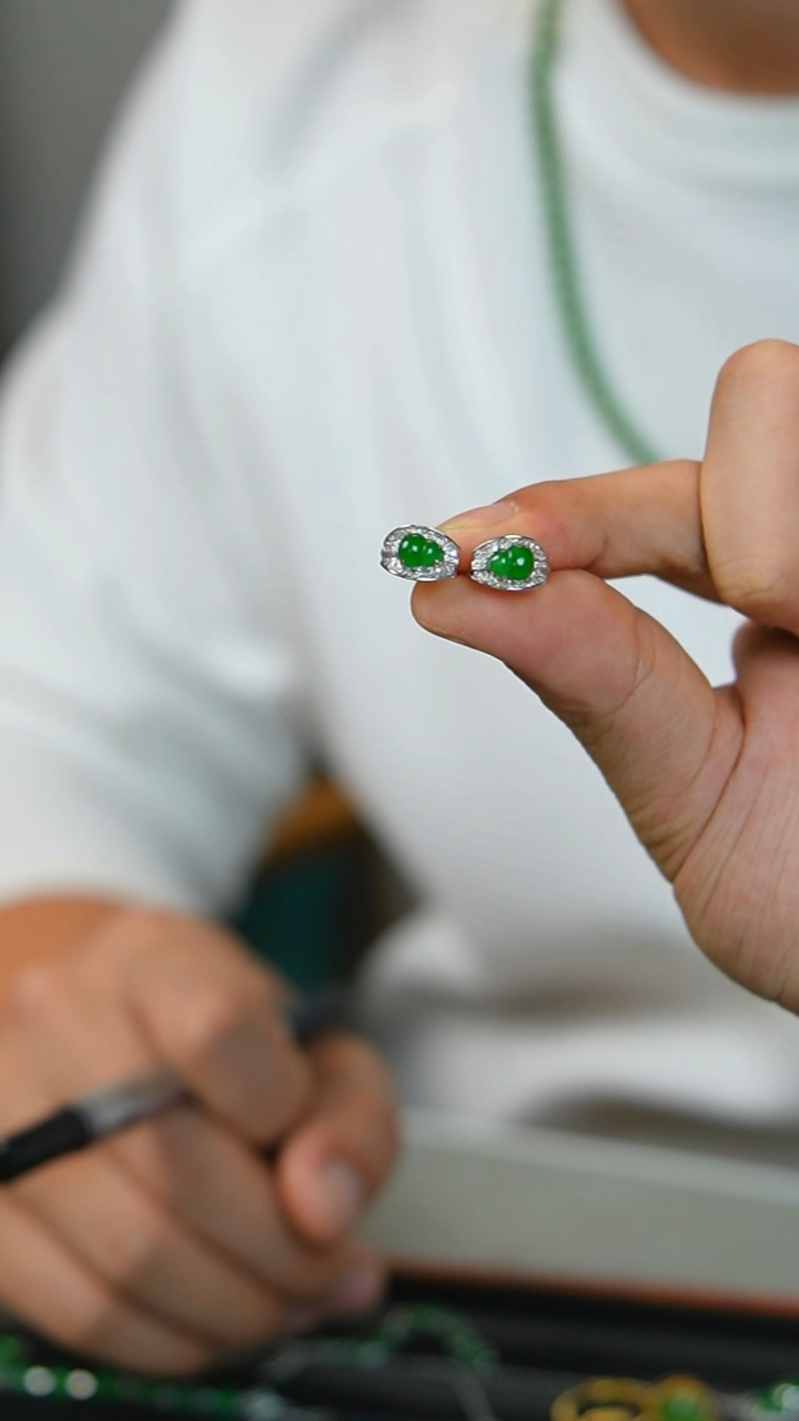 【闪购商品】翡翠耳饰18K金镶嵌19号-葫芦耳包/GG/1