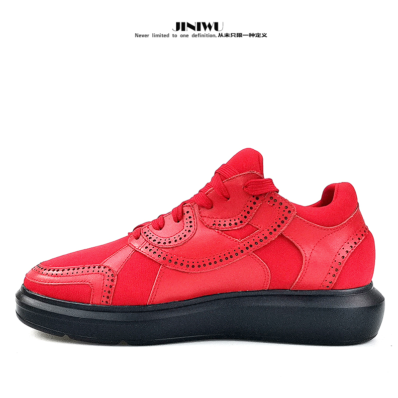 JINIWU吾倪季2025红色板鞋雕花运动松糕底休闲鞋增高男士大红板鞋