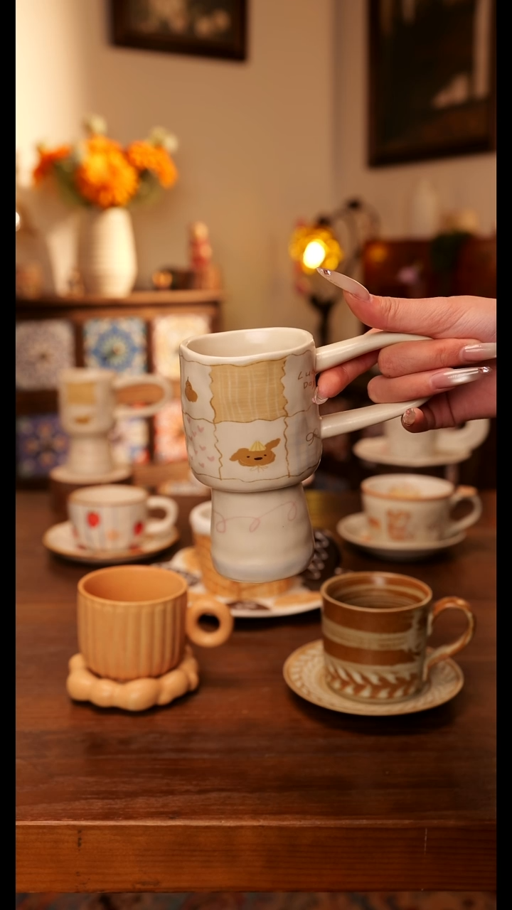 陶瓷便携款粗陶手作高脚杯