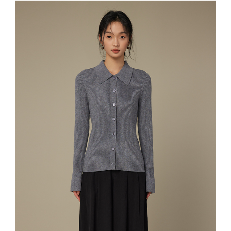 欧海一生绵羊毛针织衫新品小翻领多色开衫170095