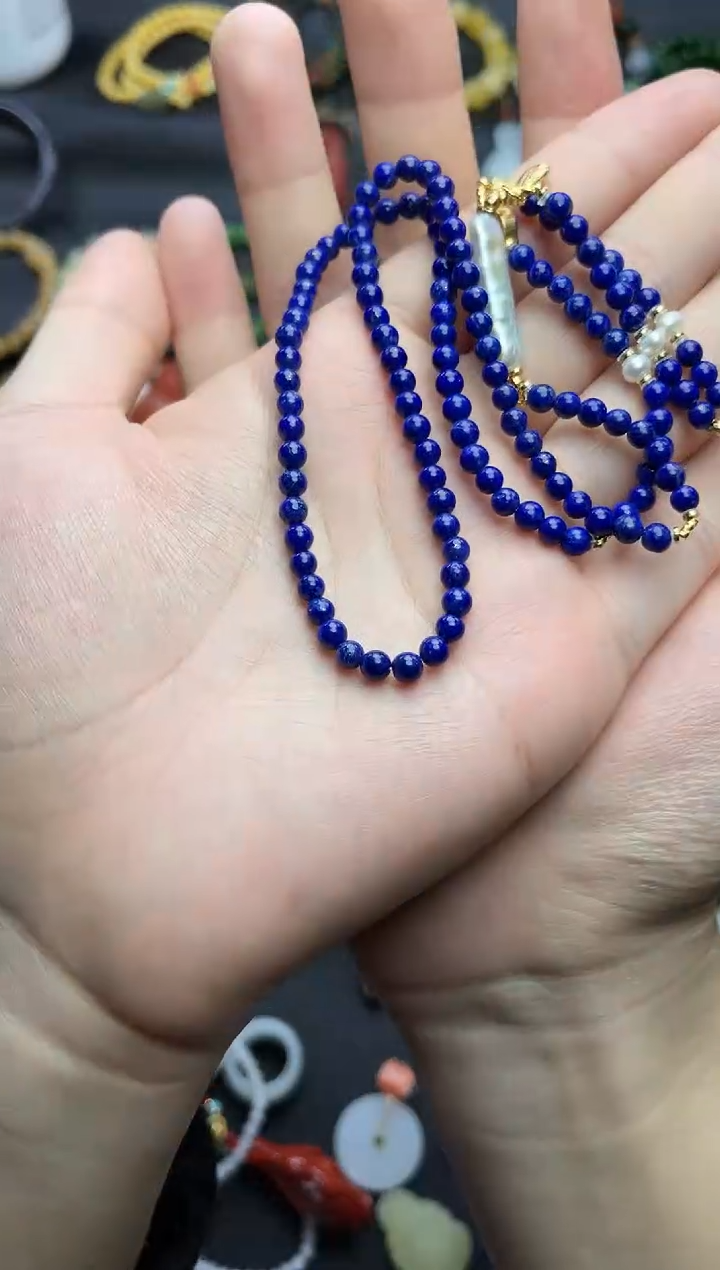 银S925镶嵌青金石颈饰万能链06