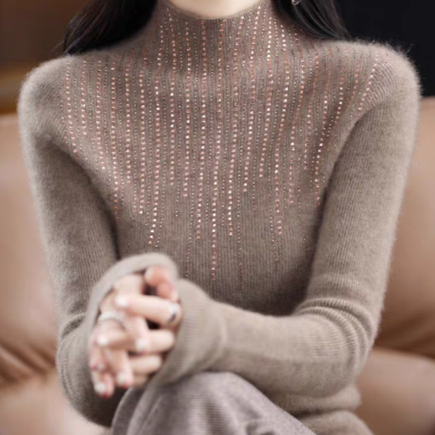 【运费补贴】半高领镶钻秋冬新款针织打底衫毛衣6441