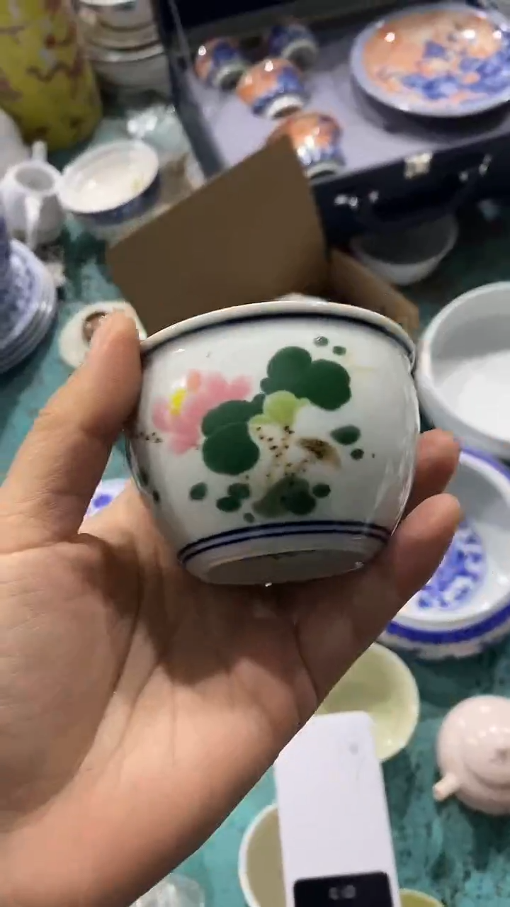 摆件陶荷塘月色缸杯 红旗