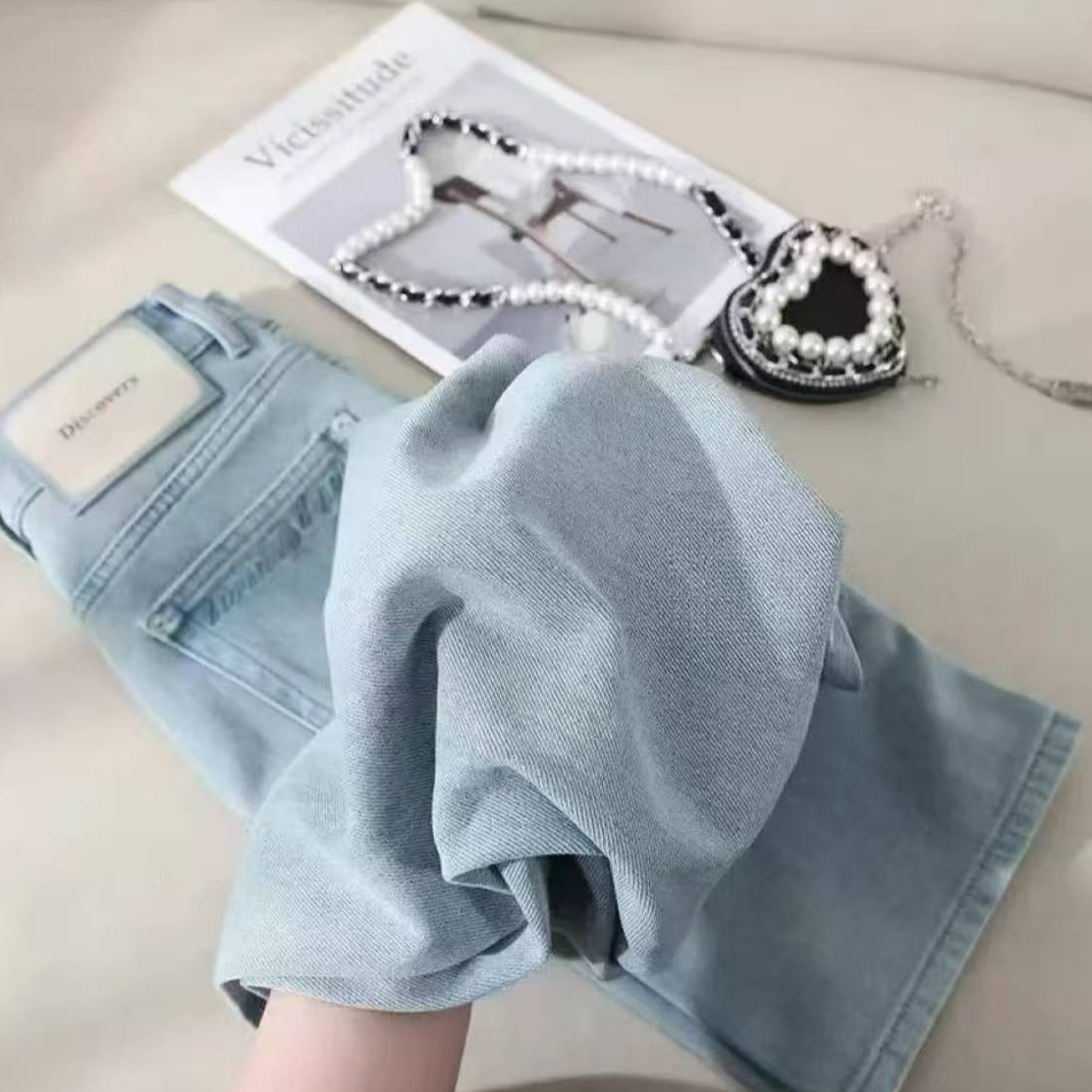 【运费险＋现货+丝巾腰带】云水蓝清新百搭秋季显瘦窄版阔腿牛仔裤女