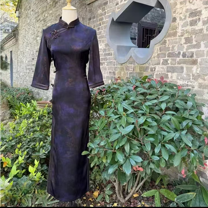 【 紫林】新款中国风修身复古优雅大方长款旗袍