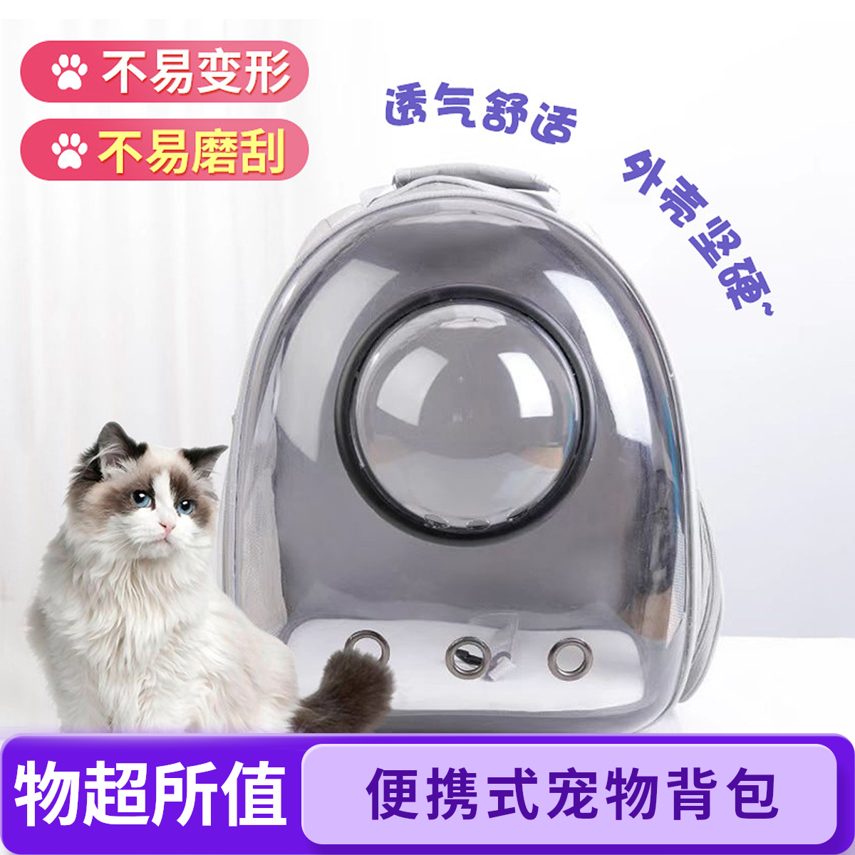 宠物双肩包太空舱透明猫包全景透明外出便携透气猫包