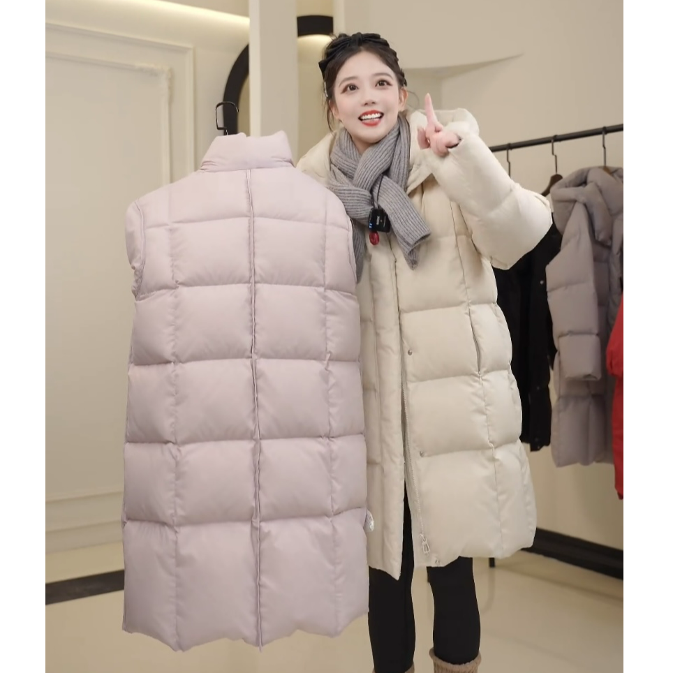 加厚中长款韩版黑袖口百搭连帽羽绒服女韩版宽松气质休闲冬装