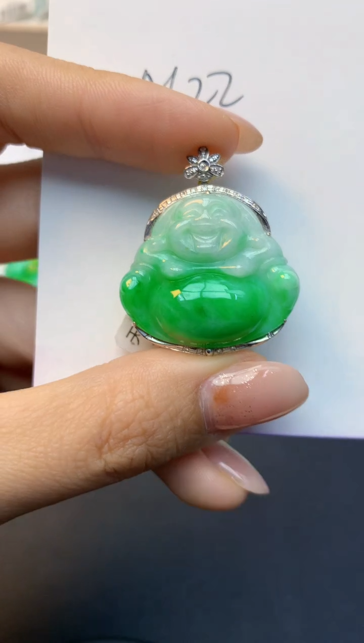 颈饰18K金镶嵌翡翠天然A货缅甸翡翠百元以上9元证书费自理